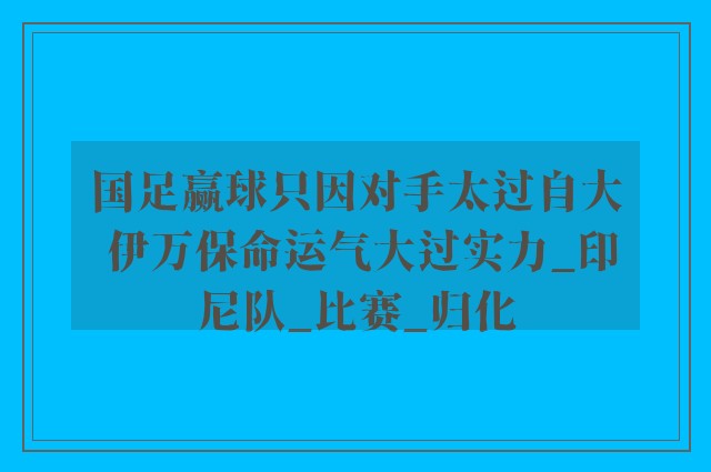 国足赢球只因对手太过自大 伊万保命运气大过实力_印尼队_比赛_归化