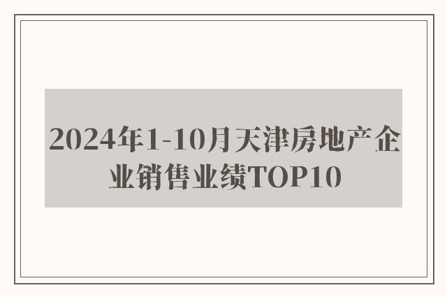 2024年1-10月天津房地产企业销售业绩TOP10